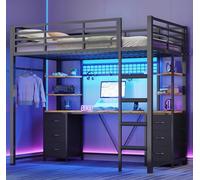 AOGLLATI Lit Mezzanine 90x200cm avec Bureau,6 Tiroirs et 4 Étagères | Lit Superposé 90x200 à LED Intelligent avec Multiprise,Lit Enfant Structure Métal Renforcée avec Barrières et Marches