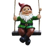 Aoguaro Nain de jardin de 21,1 cm sur une balançoire pour jardin en plein air, petite sculpture et statues amusantes en résine, décoration artistique de cour, sculptures à suspendre, cadeau