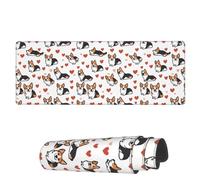 AoHanan Grand tapis de souris de jeu avec bords cousus de 3 mm - Motif chiens corgi et cœurs - Décoration de bureau pour homme et femme - 80 x 30 cm