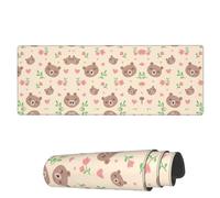 AoHanan Grand tapis de souris de jeu avec bords cousus de 3 mm, motif tête d'ours en peluche, fleurs et cœurs, décoration de bureau pour homme et femme, 80 x 30 cm