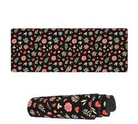 AoHanan Grand tapis de souris de jeu avec bords cousus et fleurs rouges, baies vertes, feuilles vertes et cœurs, décoration de bureau de 3 mm, accessoire d'ordinateur pour la maison et le bureau, 80 x