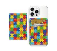 AOHRO Porte-cartes pour téléphone, double poche en cuir, portefeuille adhésif à coller, joli porte-cartes, porte-cartes de crédit pour étui de téléphone portable puzzles colorés