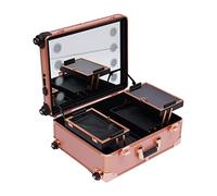 Aohuada Valise de maquillage à roulettes - Coiffeuse avec 4 roulettes - Éclairage et miroir - Mallette de maquillage professionnelle - Pieds réglables - Or rose, Or rose, 1