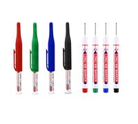 Aohyue 8 Pièces Marqueurs Trou Profond, Stylo Marqueur Charpentier Marqueur Indélébile à Pointe Fine de 32 mm, 20 mm pour Bois, Plastique, Carton, Mur, Chantier (Bleu, Rouge, Noir, Vert)