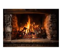 Aoihrraan 1,5x1m Arrière Plan Cheminée Brûlante Firewood Vintage Brick Wall Blazing Fire Wood Flame Logs Winter Photography Background Camping Barbeques Christmas Fête du Nouvel an Décoration Photo
