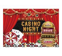 Aoihrraan 1,5x1m Casino Nuit Fond Cartes Poker Dés Las Vegas Rideaux Rouges Platine Tournante Jetons Jackpot Pièces d'or Photographie Fond Bébé Douche Anniversaire Film Partie Décoration Photo Prop
