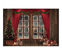 Aoihrraan 1,5x1m Navidad Alféizar Fotografía Fondo Navidad árbol OSO Madera Caballo Rojo Cortina Invierno Bosque Nieve paisaje Fondo Nuevo Año Festival Familia Fiesta Retrato Foto Estudio Atrezzo