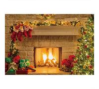 Aoihrraan 1,5x1m Navidad chimenea fotografía Fondo Brillo Navidad Árbol Vintage Ladrillo Chimenea Quema Incendios Rojo Calcetines Fondo Nuevo Año Festival Familia Fogata Fiesta Foto Estudio Apoyo