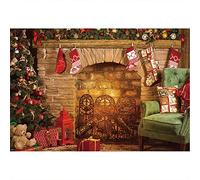 Aoihrraan 1,5x1m Noël Cheminée Photographie Toile De Fond Vintage Brique Cheminée Rouge Chaussettes Arbre De Noël Canapé Hiver Intérieur Fond Nouveau Année Festival Famille Fête Photo Accessoires