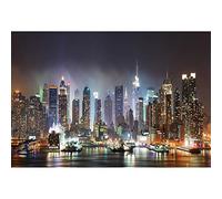 Aoihrraan 1,5x1m Ville Paysage Toile Fond Gratte Ciel Bâtiment Moderne Lumière Urbaine Ville Horizon Bateau Croisière Nuit Vue Baie Photographie Mariage Fête Hommes Femmes Portrait Photo Vinyle