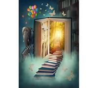 Aoihrraan 1,5x2,2m Magie Livre Toile De Fond Conte De Fées Château Livres Escaliers Ballons Animal Monde Printemps Enchanté Forêt Photographie Fond Filles Princesse Anniversaire Fête Photo Accessoire