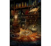 Aoihrraan 1,8x2,7m Fantasy Gothique Château Toile De Fond Magie Livre Bougies Crânes Potion Étagère Magicien Enchanté Maison Photographie Fond Halloween Fête Enfants Adulte Portrait Photo Accessoire