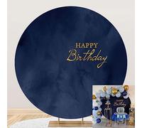 Aoihrraan 180cm Diamètre Joyeux Anniversaire Rond Toile de Fond Sombre Marine Bleu Abstrait Watercolor Photographie Fond Enfants Anniversaire Fête Décor Fournitures Bébé Adultes Photo Props