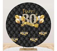 Aoihrraan 180cm Diamètre Luxueux 30E Date d'anniversaire Ronde Fond pour Photographie Brillant Argent Diamants Briller Or des Ballons Royal Le Noir Toile De Fond 30 Anniversaire Fête Dame Fotostudio