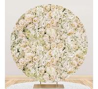 Aoihrraan 180cm Diamètre Rose Blanche Ronde Fond pour Photographie Floraison Roses Romantique Floral Toile De Fond Mariage Saint-Valentin Fête Douche Nuptiale Fête des Mères Amoureux Portrait Photo