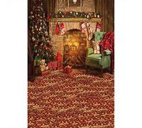 Aoihrraan 1x1,5m Hiver Noël Cheminée Photographie Toile de Fond Noël Arbre Cadeau Canapé Vintage Fleur Motif Tapis Fond Nouvelle Année Famille Fête Festival Célébration Portrait Photo Studio Props