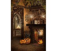 Aoihrraan 1x1,5m Vieux Château Intérieur Toile De Fond Maléfique Citrouille Noir Chat Cheminée Bougies Maison Enchantée Photographie Fond Halloween Thème Fête Enfants Adulte Portrait Photo Prop