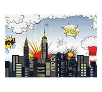 Aoihrraan 2,2x1,5m Caricature Bande Dessinée Ville Toile De Fond Super Héros Paysage Nocturne Abstrait Nuage Bande Centre Ville Bâtiment Photographie Garçon Anniversaire Fête Enfant Portrait Photo