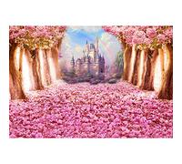 Aoihrraan 2,2x1,5m Cerisier Fleurs Toile de Fond Magie Château Rose Fleur Arbres Boulevard Arc-en-Ciel Photographie Fond Mariage Fête Mariée Shower Décor Amoureux Portrait Photo Studio Accessoires