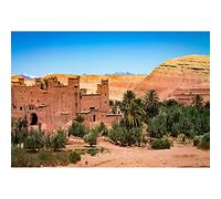 Aoihrraan 2,2x1,5m Paysage Désertique Toile De Fond Desolate Green Arbuste Plante Arbre Montagne Ciel Bleu Maroc Ville Scène Nature Photographie Voyage Vacances Adulte Portrait Accessoire Studio Photo