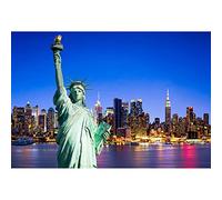 Aoihrraan 2,2x1,5m Statue de Liberté Toile de Fond Nouveau York Point de repère Gratte-Ciel Ville Nuit Vue Photographie Arrière-Plan 4 Juillet Journée Célébration Indépendance Parti Photo Accessoires
