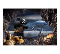 Aoihrraan 2,2x1,5m Toile de Fond Bateau Pirate Bord de Mer Grotte Navire Aventure Île Croisières Trésor Photographie Fond Filles Garçons Enfants Gâteau Smash Fête Baby Shower Portrait Photo Props