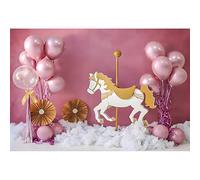 Aoihrraan 2,5x1,8m Toile Fond Rose Ballon Coton Nuages Doré Manège Rose Chaud Murale Chambre Fond D'écran Photographie Fête d'anniversaire Mariage Baby Shower Fille Portrait Artistique Props Photo