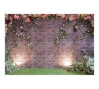 Aoihrraan 2,7x1,8m Mariage Cérémonie Toile de Fond Printemps Jardin Rose Fleurs Lierre Rouge Brique Mur Photographie Fond Journée Nuptiale Douche Saint-Valentin Parti Couple Amoureux Photo Prop