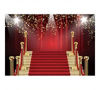 Aoihrraan 2,7x1,8m Rouge Tapis Scène Photographie Toile de Fond Or Paillettes Escalier Rideau VIP Invité Défilé Événement Fond Cérémonie Bal d'étudiants Parti Grad Vlogger Portrait Photo Prix Prop