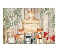Aoihrraan 2,7x1,8m Terre Boisée Animaux Toile De Fond Mignonne Safari Jungle Rétro Vertical Marron Bois Planches Photographie Sauvage Un Deux Anniversaire Nouveau-Né Fête Bébé Douche Portrait Photo