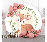 Aoihrraan 200cm Diamètre Animal Tour Fond de Photographie Bébé Cerf Sika Fleur Couronne Peint à la Main Photo Toile de Fond pour Douche de bébé Enfant Anniversaire Tableau Cake Smash Fête Accessoires
