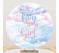 Aoihrraan 200cm Diamètre Révélateur de Sexe Fond Rond pour Photographie Garçon ou Fille Bleu Rose Dégradé Doux Nuages Fond Annonce de Grossesse Bannière Enfants Gâteau d'anniversaire Fête Photo Props