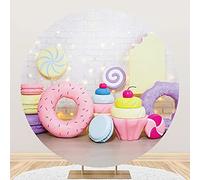 Aoihrraan 220cm Diamètre Maison Bonbons Toile fond ronpour photographie doux rose beignet sucette dessert crème glacée fond enfants enfants anniversaire Smash gâteau fête bébé douche accessoires photo