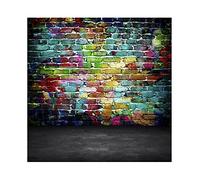 Aoihrraan 2x2m Urbain Rue Graffiti Mur Toile De Fond Colorée Peinture Brique Mur Ciment Sol Vintage Années 80 Années 90 Hip-Hop Thème Photographie Fond Rock Fête Adultes Art Portrait Photo Prop