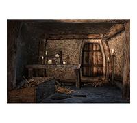 Aoihrraan 3,5x2,5m Chambre funéraire Toile de Fond Vieux Tombeau Sombre Souterrain Bougie Effrayant Squelette Crâne Cave en Bois Photographie Fond Halloween Horrible Thème Fête Photo Studio Prop