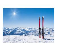 Aoihrraan 3,5x2,5m Hiver Scène Toile De Fond Montagne Enneigée Pic Enneigé Conseil Ski Rouge Traîneau Ensoleillé Pays Merveilles Photographie Escala Sport Soirée À Thème Enfants Ados Adulte Vinyle