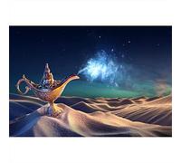 Aoihrraan 3,5x2,5m Lampe Magique Aladdin Toile De Fond Souhait Magique Mystérieux Génie Désert Arabe Conte De Fée Nuit Photographie Mythologie Bouteille Date Anniversaire Fête Gamins Portrait Photo