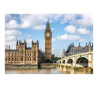 Aoihrraan 3,5x2,5m Londres Big Ben Toile De Fond Elizabeth Horloge Tour Célèbre Angleterre Symbole Westminster Pont Ciel Clair Nuage Rivière Photographie Voyage Vacances Mariage Fête Portrait Photo