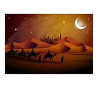 Aoihrraan 3,5x2,5m Nuit Désert Toile De Fond Dessin Animé Sable Dunes Ciel Étoilé Lune Temple Silhouette Chameau Arabe Équipe Scène Photographie Fête De La Culture Religieuse Portrait Accessoire Photo