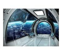 Aoihrraan 3,5x2,5m Vaisseau Spatial Fenêtre Vue Toile De Fond extérieur Espace Vaisseau Spatial Cabine Univers Exploration Photographie Fond pour Garçons Anniversaire Fête Portrait Photo Prop