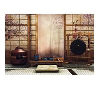 Aoihrraan 3x2,5m Chambre Japonaise Intérieur Toile de Fond Japon Fleurs Français Sash Service à Thé Table Photographie Fond Douche Nuptiale Fête de Mariage Adultes Portrait Artistique Photo Prop