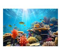 Aoihrraan 3x2,5m Fond sous Marin Jet Coloré Corail Plante Poisson Bleu Foncé Monde sous Marin Soleil Photographie Fond Bébé Douche Anniversaire Fête Voyage Vacances Décoration Studio Photo Prop