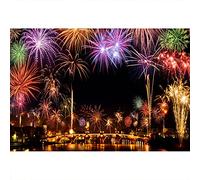 Aoihrraan 3x2,5m Heureux Nouveau Année Photographie Toile de Fond Colorés Feux d'artifice New York Ville Nuit Vue Fond 2024 Nouvel an Eve Noël Famille Festival Fête Décoration Portrait Photo Props
