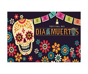 Aoihrraan 3x2,5m Jour de Le Mort Photographie Toile de Fond Sucre Crâne Squelette Soucis Fleurs Dia DE Los Muertos Fond Halloween Mexique Fiesta Festival Célébration Fête Photo Studio Props