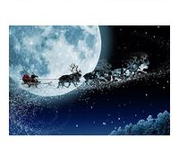 Aoihrraan 3x2,5m Réveillon de Noël Toile de Fond Père Noël Pleine Lune Traîneau Hiver Snow Ciel Nuit Photographie Fond Bébé Douche Bonne Année Vacances Fête Bannière Portrait Photo Accessoires