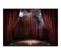 Aoihrraan 3x2,5m Théâtre Scène Toile De Fond Rouge Rideaux Stade Spots Rustique Bois Plancher Photographie Arrière-Plan Talent Performances Cérémonie Célébration Bannière Prix Festival Photo Prop