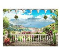 Aoihrraan 3x2,5m Toile de Fond de Mariage Dreamy World Balcon Paysage Fleurs Montagne Bord de Mer Vue sur Le Jardin Photographie Fond Mariée Saint Valentin Amoureux Adultes Accessoires Photo
