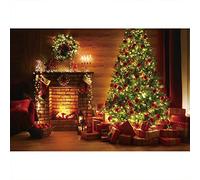 Aoihrraan 3x2,5m Toile de Fond Noël Cheminée Mur Briques Cadeau Réveillon Noël Scintillant Photographie Fond Bébé Douche Bonne Année Vacances Fête Bannière Portrait Photo Studio Accessoires