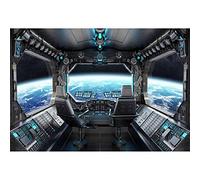 Aoihrraan 3x2,5m Vaisseau Spatial Fenêtre Vue Toile De Fond Extérieur Espace Vaisseau Spatial Cockpit Lune Surface Univers Exploration Photographie Fond pour Garçon Anniversaire Fête Photo Prop