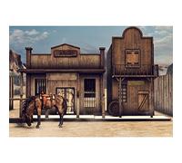 Aoihrraan 3x2,5m Wild West Maison Toile de Fond Bois Banque Bâtiment Cheval Western Rétro Rustique Maison en Bois Photographie Fond Cowboys Fête Enfants Adulte Mariage Portrait Photo Studio Props